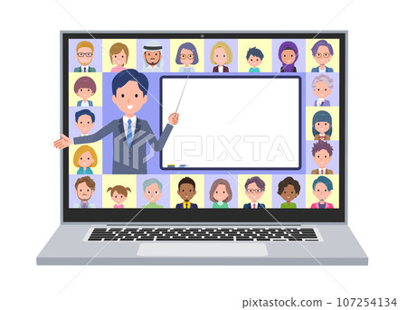 Set of sales consultant men teaching classes online 107254134