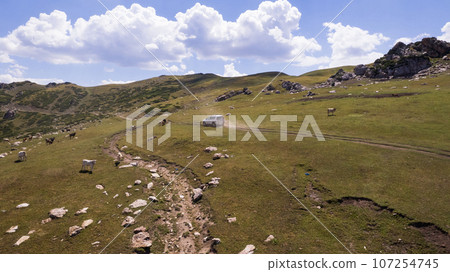 The SUV overcomes the mountain route through gorge The SUV overcomes the mountain route through gorge 107254745
