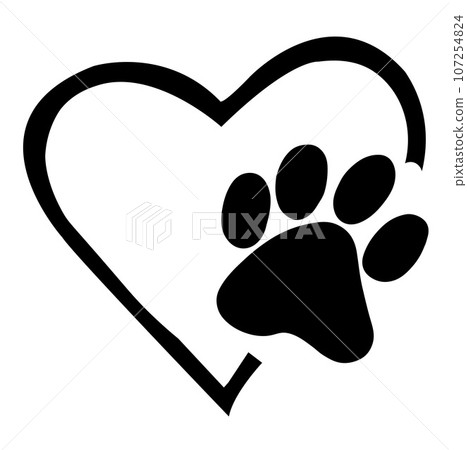 dog paw and heartAnimal love symbol paw print with heart, isolated vector stock illustration 107254824