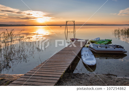 Romantic sunrise White Lake. Rivne region, Ukraine. Romantic sunrise White Lake. Rivne region, Ukraine. 107254862