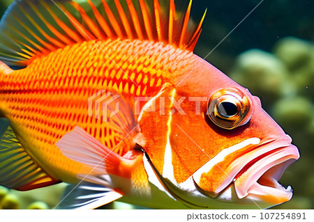 Close-up of a red tropical fish in the coral reef. Generative AI Close-up of a red tropical fish in the coral reef. Generative AI 107254891