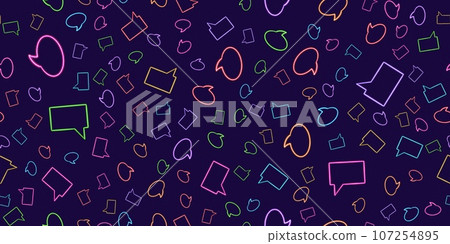 seamless pattern dialog cloud glowing desktop icon, neon dialog cloud sticker, neon figure, glowing figure, neon geometrical figures  107254895