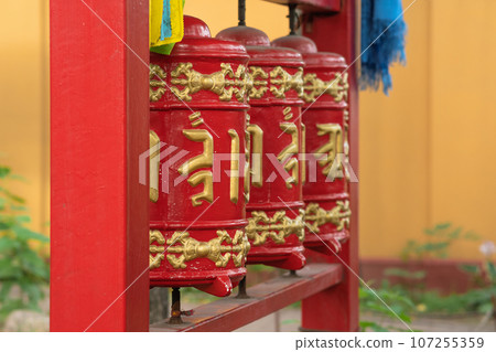 prayer wheels at the Datsan Gunzechoinei Buddhist temple 107255359