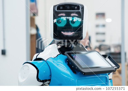 friendly humanoid robot guide expressing emotions friendly humanoid robot guide expressing emotions 107255371
