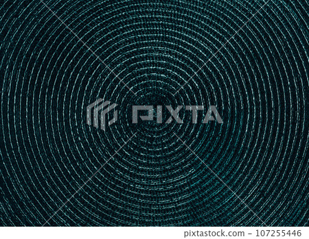 Swirl pattern. Glitch noise. Abstract background. Dark green surface with glowing whirlpool circle lines texture. 107255446