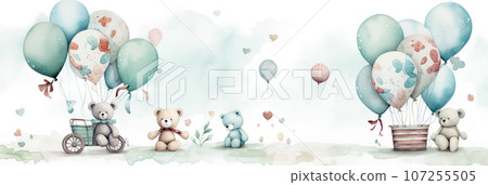 funny bear with flowers and balloons funny bear with flowers and balloons 107255505