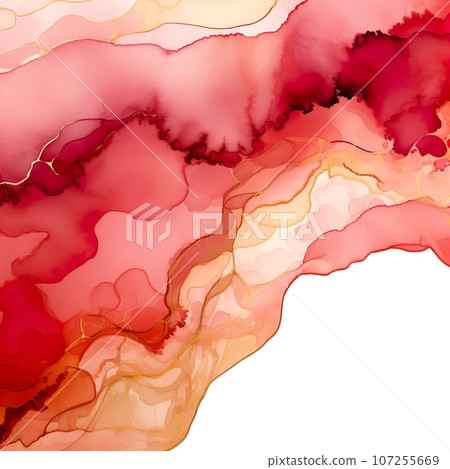 Red and gold abstract watercolor background, paint stains with golden texture strokes Red and gold abstract watercolor background, paint stains with golden texture strokes 107255669