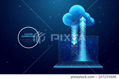 Abstract laptop with digital cloud computing. Cloud technology. Abstract laptop with digital cloud computing. Cloud technology. 107255686