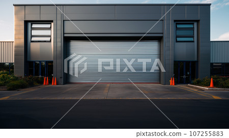 Closed gray roller shutters 107255883