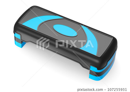 Stepper for fitness and blue step platform for aerobics isolated on white Stepper for fitness and blue step platform for aerobics isolated on white 107255931