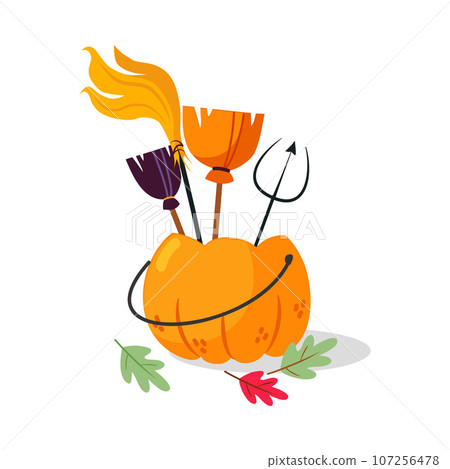 Halloween with Pumpkin Basket and Witch Boom Vector Illustration 107256478