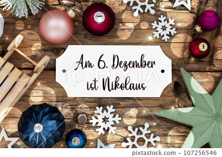 Christmas Decor, Wooden And Colorful With German Text Am 6 Dezember Ist Nikolaus 107256546