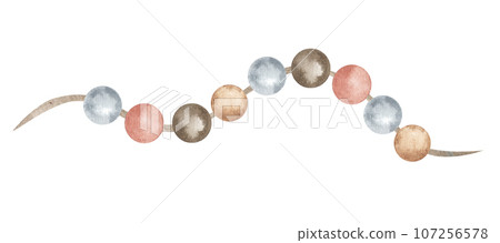 Watercolor illustration of grey, beige, brown, red beads ornament. Isolated illustration on white background. Child nursery item hand drawn. Watercolor illustration of grey, beige, brown, red beads ornament. Isolated illustration on white background. Child nursery item hand drawn. 107256578