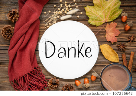 Autumn Decorated Flat Lay With Text Danke Autumn Decorated Flat Lay With Text Danke 107256642