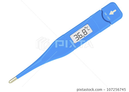 Digital electronic thermometer, blue color. 3D rendering 107256745