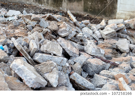 Piles of rubble after house demolition Piles of rubble after house demolition 107258166