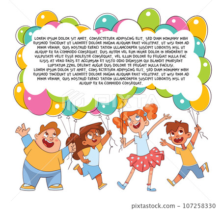 Kids holding balloons. Child template for your design 107258330