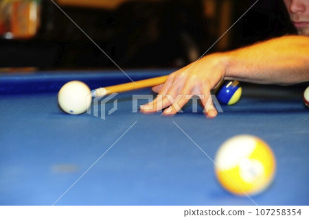 billiards sport with balls and cue stick billiards sport with balls and cue stick 107258354