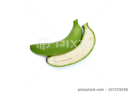 Raw banana isolated on white background. Raw banana isolated on white background. 107259298