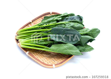 Fresh spinach on white background 107259318