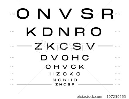 LogMAR chart Eye Test Chart medical illustration. Line vector sketch style outline isolated on white background. Vision LogMAR chart Eye Test Chart medical illustration. Line vector sketch style outline isolated on white background. Vision 107259663