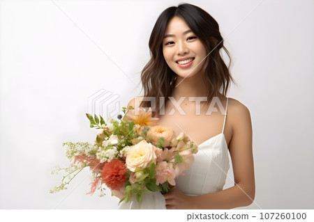 Bride with bouquet White background 2 AI generated image 107260100