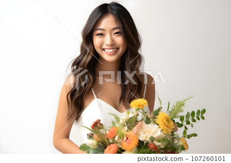 Bride with bouquet White background 3 AI generated image 107260101