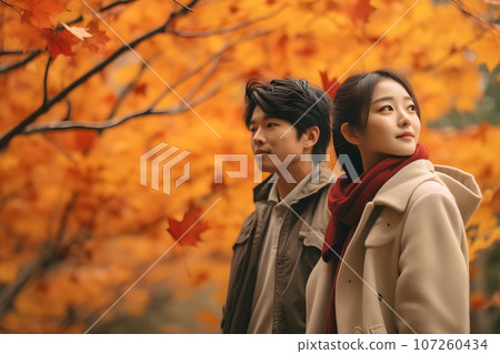 Couple having a date with autumn leaves 4 AI-generated image Couple having a date with autumn leaves 4 AI-generated image 107260434