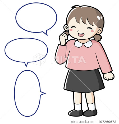 一個女孩擺出勇敢姿勢的插圖(帶有講話泡泡) 一個女孩擺出勇敢姿勢的插圖(帶有講話泡泡) 107260678