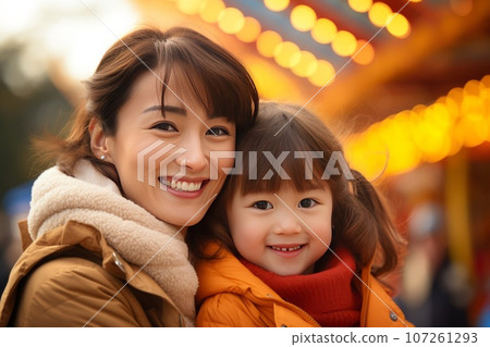 Parent and child having fun at an amusement park AI generated image AI image 107261293