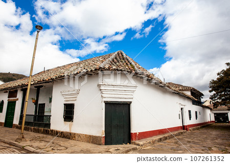 Beautiful architecture of the streets of the colonial small town of Iza located in the Boyaca department in Colombia 107261352