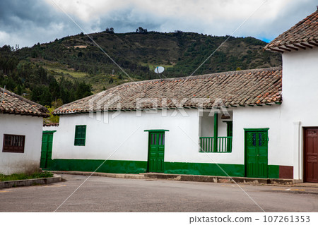 Beautiful architecture of the streets of the colonial small town of Iza located in the Boyaca department in Colombia Beautiful architecture of the streets of the colonial small town of Iza located in the Boyaca department in Colombia 107261353