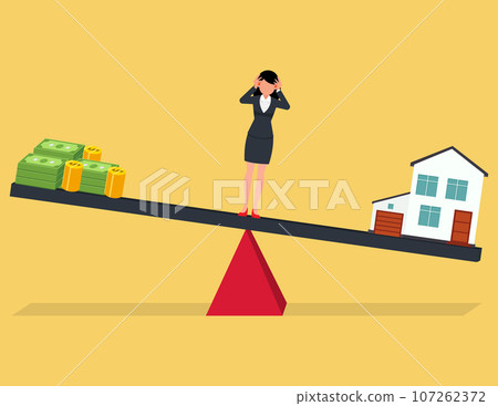 Money and House, Business Deficit concept. 107262372