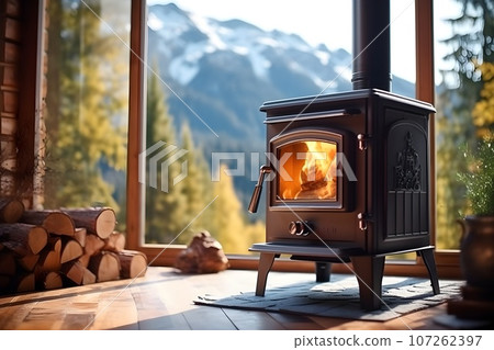 Stylish living room with wood stove 36 AI generated images Stylish living room with wood stove 36 AI generated images 107262397