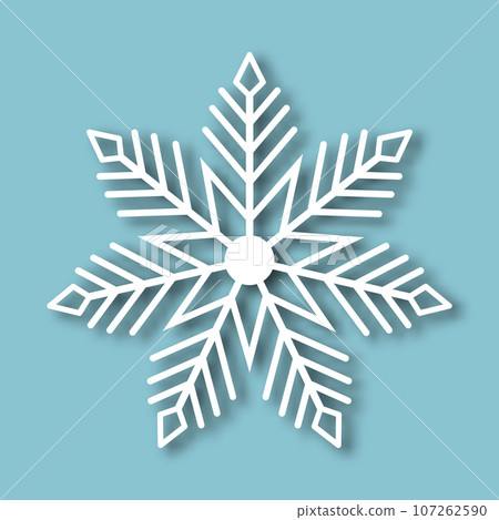White snowflake with paper effect on a blue background for winter design. 107262590