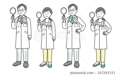 Doctor man and woman with magnifying glass diagonally 107263151