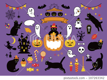 黑貓與萬聖節插畫素材集 107263342