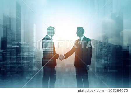 Businessman shake hand with city background ,Double exposure style.Created with Generative AI technology 107264970