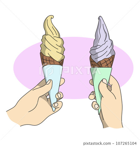 closeup two hands holding chocolate ice cream illustration vector hand drawn isolated on white background 107265104