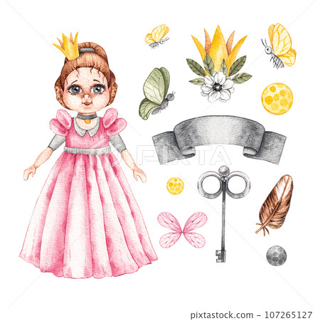 Watercolor paper doll and accessories 107265127