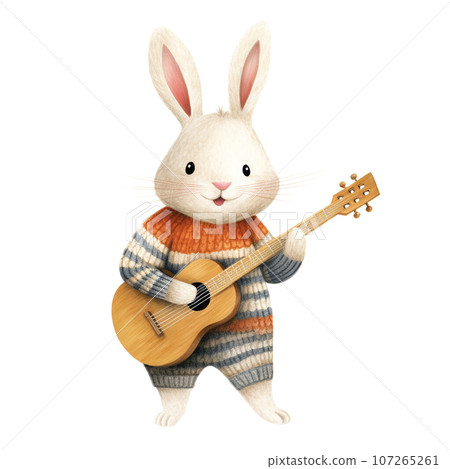 Cute Rabbit playing guitar,watercolor style,Autumn season.Created with Generative AI technology. 107265261