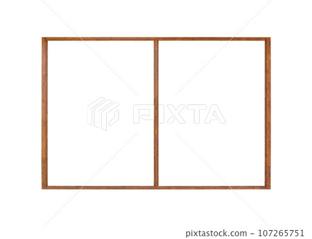Japanese house wooden door window frame isolated on white background 107265751