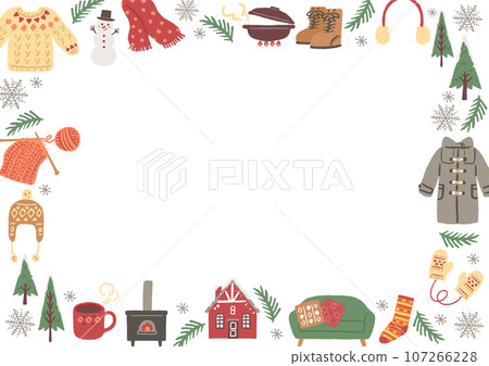 可愛的框架與冬季物品插圖 107266228