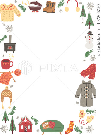 可愛的框架與冬季物品插圖 107266230