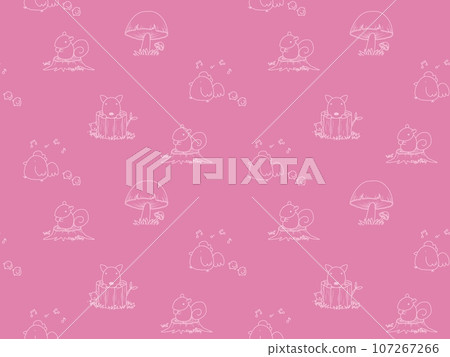 蘑菇和動物無縫圖案③ 107267266