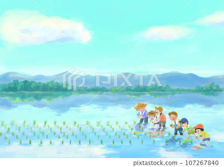 Rice planting together Rice planting together 107267840