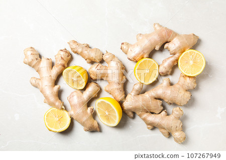 Seasoning and spices concept - ginger, homemade seasoning 107267949