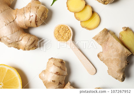 Seasoning and spices concept - ginger, homemade seasoning Seasoning and spices concept - ginger, homemade seasoning 107267952
