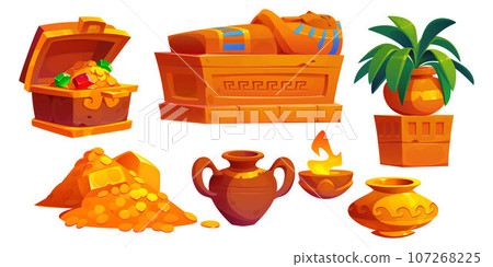 Ancient pharaoh egyptian treasure and sarcophagus 107268225