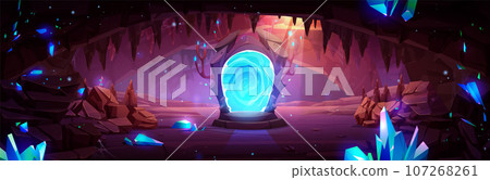 Dark cave with gemstones and magic portal Dark cave with gemstones and magic portal 107268261